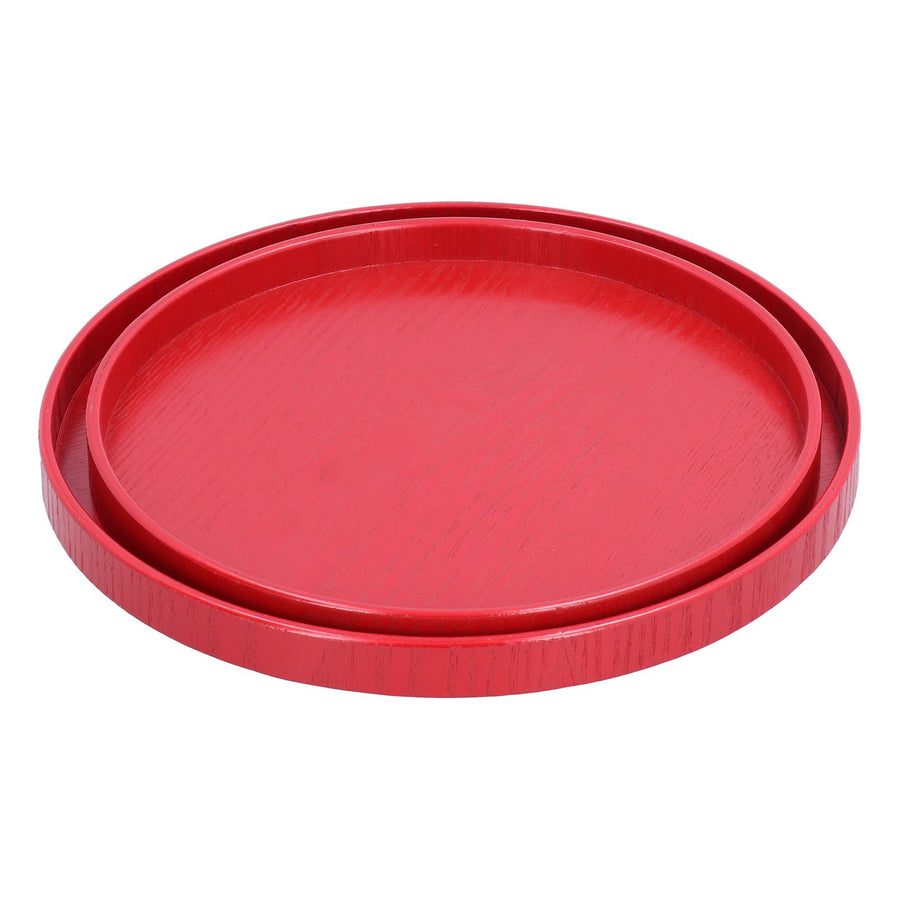 2Pcs/Set Red Round Tray Tea Cup Fruit Dessert Plate Serving Tray for Hotel Restaurant Home