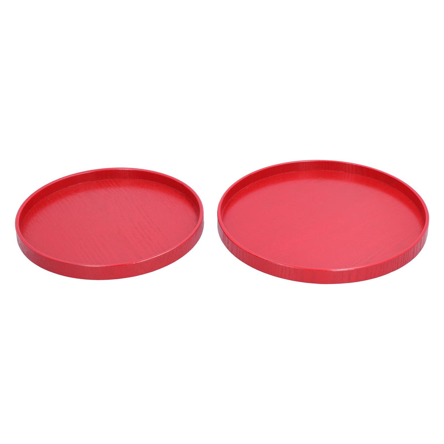 2Pcs/Set Red Round Tray Tea Cup Fruit Dessert Plate Serving Tray for Hotel Restaurant Home