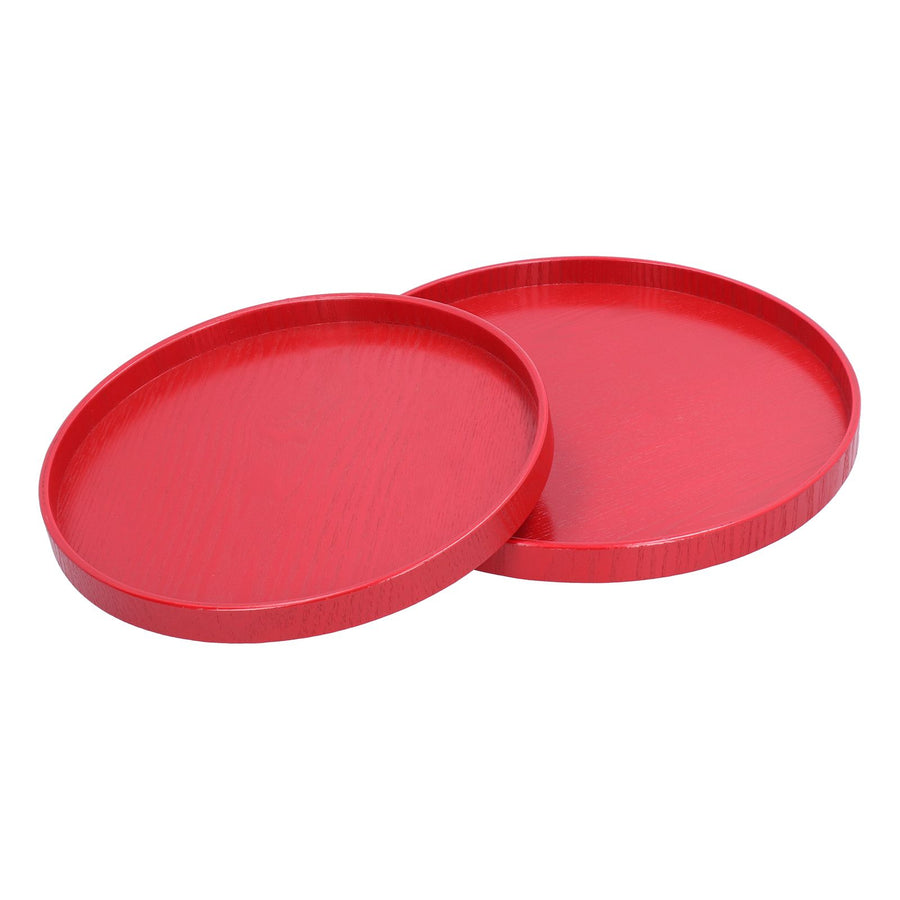 2Pcs/Set Red Round Tray Tea Cup Fruit Dessert Plate Serving Tray for Hotel Restaurant Home