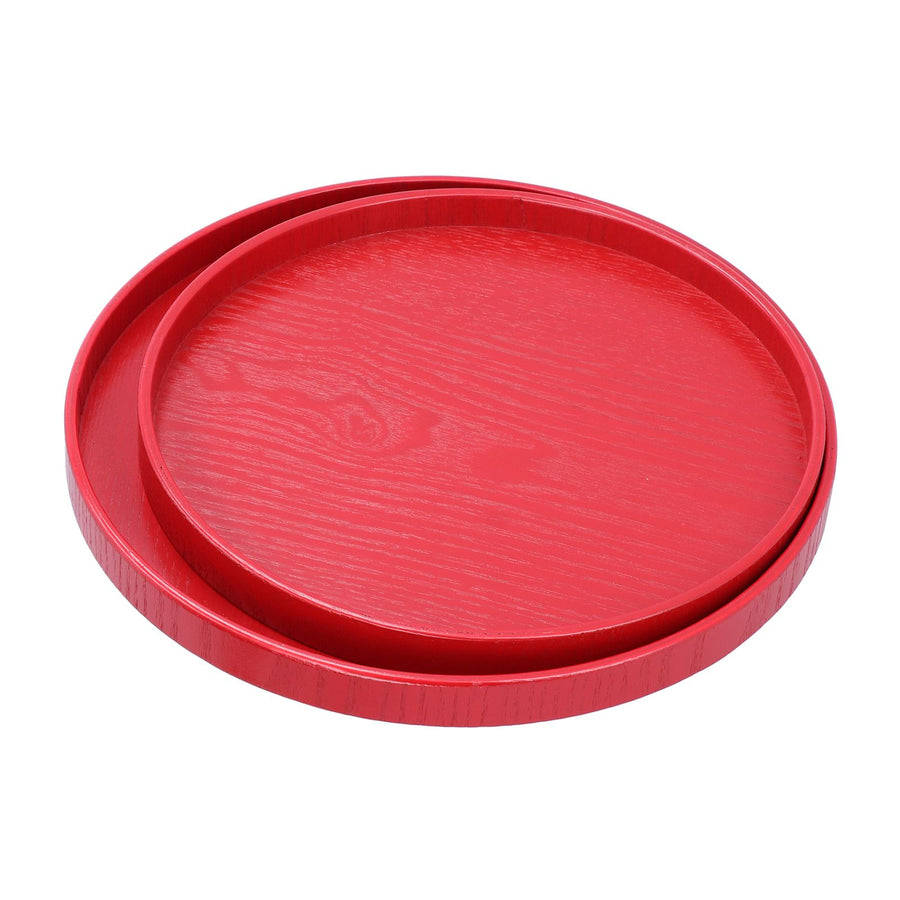 2Pcs/Set Red Round Tray Tea Cup Fruit Dessert Plate Serving Tray for Hotel Restaurant Home