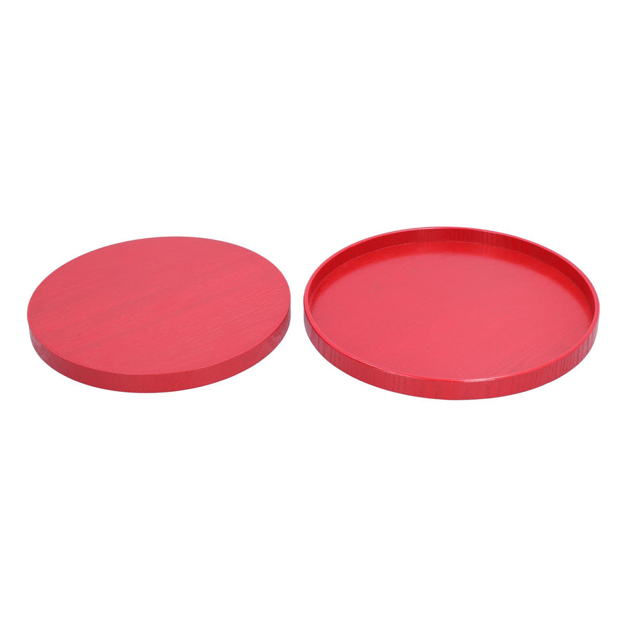 2Pcs/Set Red Round Tray Tea Cup Fruit Dessert Plate Serving Tray for Hotel Restaurant Home