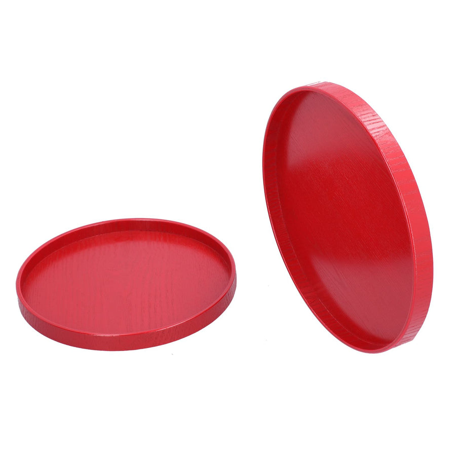 2Pcs/Set Red Round Tray Tea Cup Fruit Dessert Plate Serving Tray for Hotel Restaurant Home