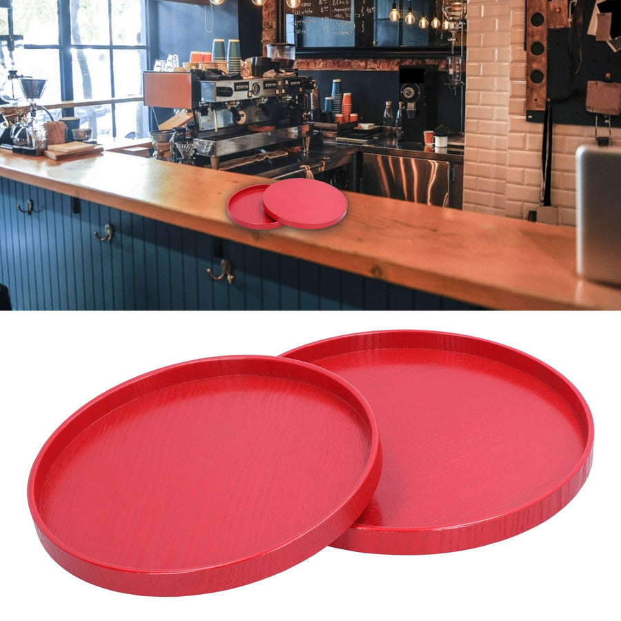 2Pcs/Set Red Round Tray Tea Cup Fruit Dessert Plate Serving Tray for Hotel Restaurant Home
