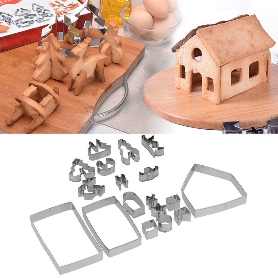 18Pcs/Set Stainless Steel Cookies Cutter Biscuits Mold Gingerbread House Mold DIY Baking Tool