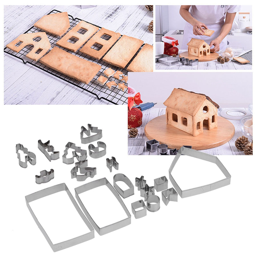 18Pcs/Set Stainless Steel Cookies Cutter Biscuits Mold Gingerbread House Mold DIY Baking Tool
