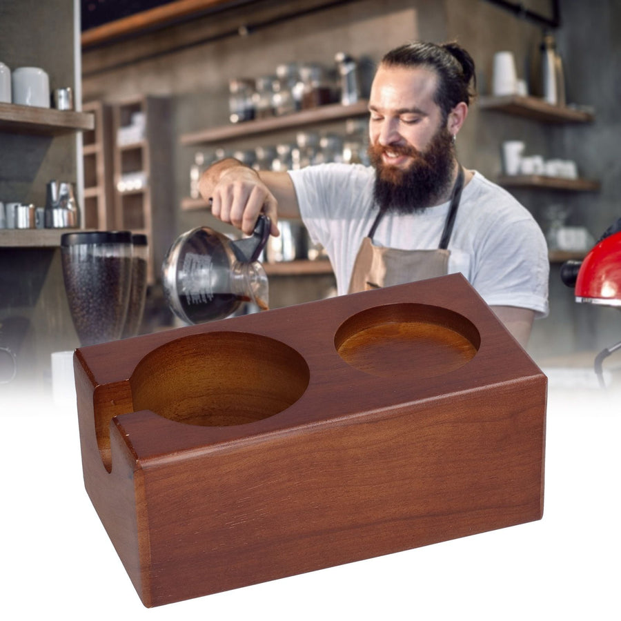 2 Hole Coffee Tamper Holder Beech Coffee Handle Mat Pad Stand for Home RestaurantExternal
