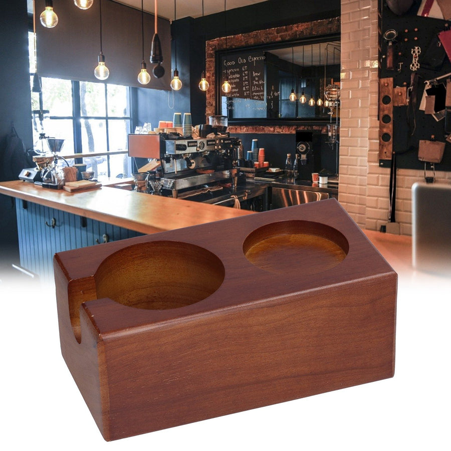 2 Hole Coffee Tamper Holder Beech Coffee Handle Mat Pad Stand for Home RestaurantExternal