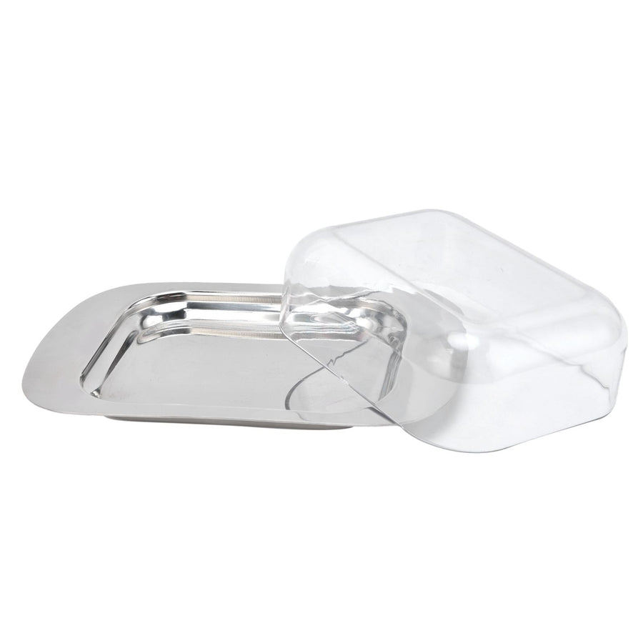 Quadrate Stainless Steel Butter Container Dish Cheese Keeper with Transparent Lid for Kitchen