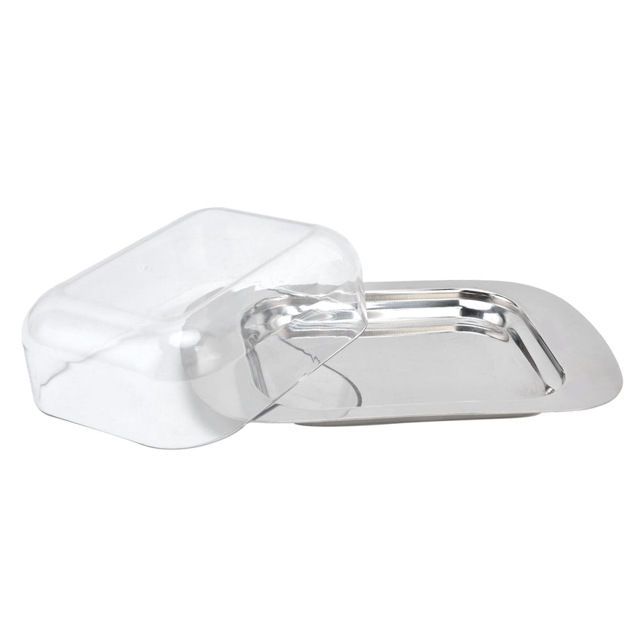 Quadrate Stainless Steel Butter Container Dish Cheese Keeper with Transparent Lid for Kitchen