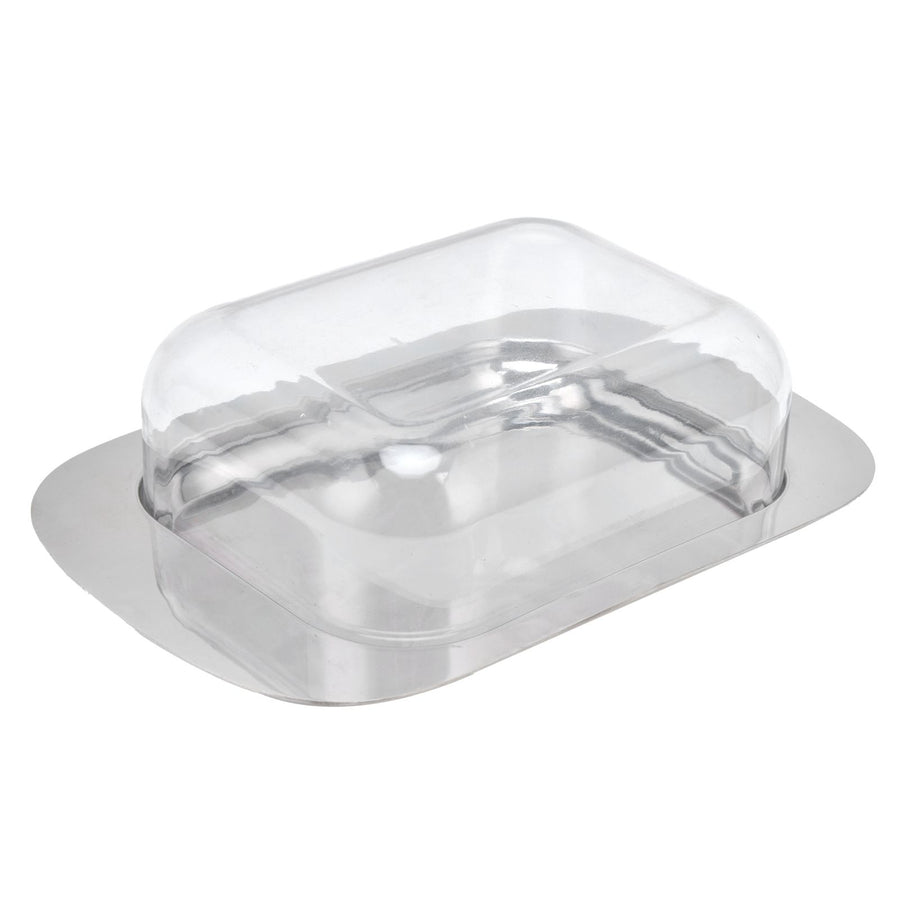 Quadrate Stainless Steel Butter Container Dish Cheese Keeper with Transparent Lid for Kitchen