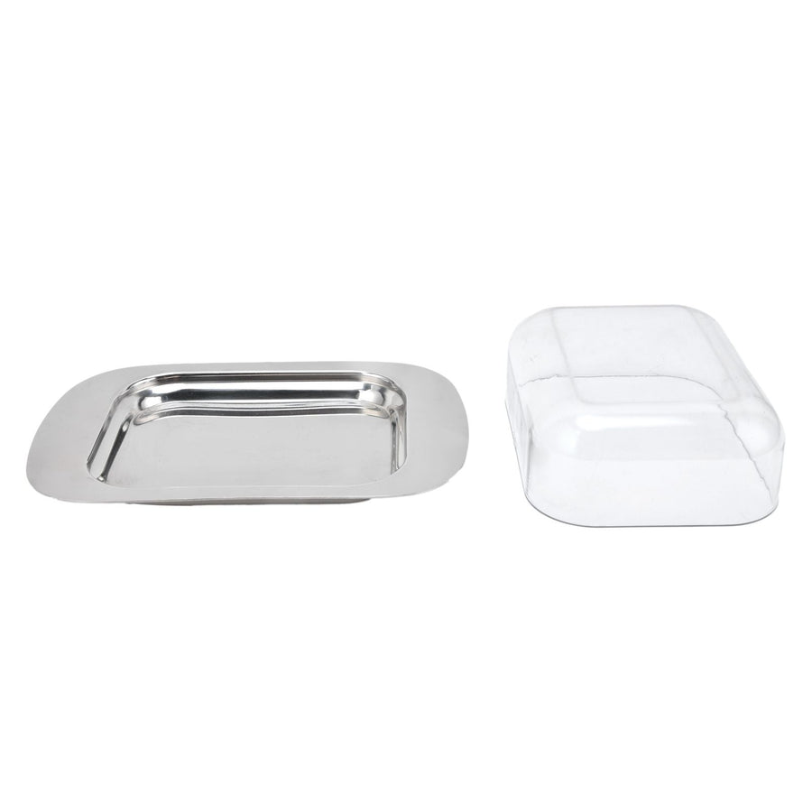 Quadrate Stainless Steel Butter Container Dish Cheese Keeper with Transparent Lid for Kitchen
