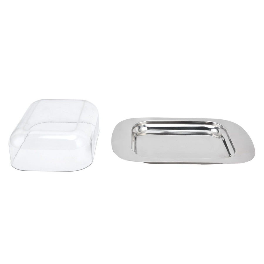 Quadrate Stainless Steel Butter Container Dish Cheese Keeper with Transparent Lid for Kitchen