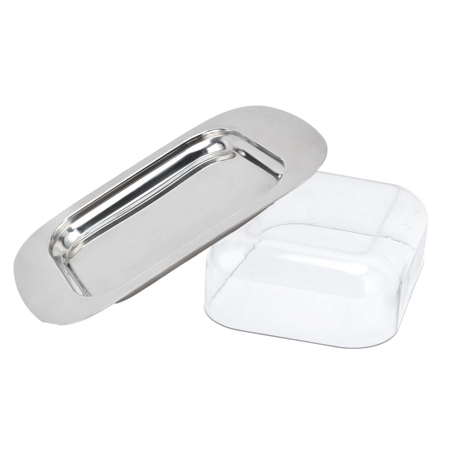 Quadrate Stainless Steel Butter Container Dish Cheese Keeper with Transparent Lid for Kitchen