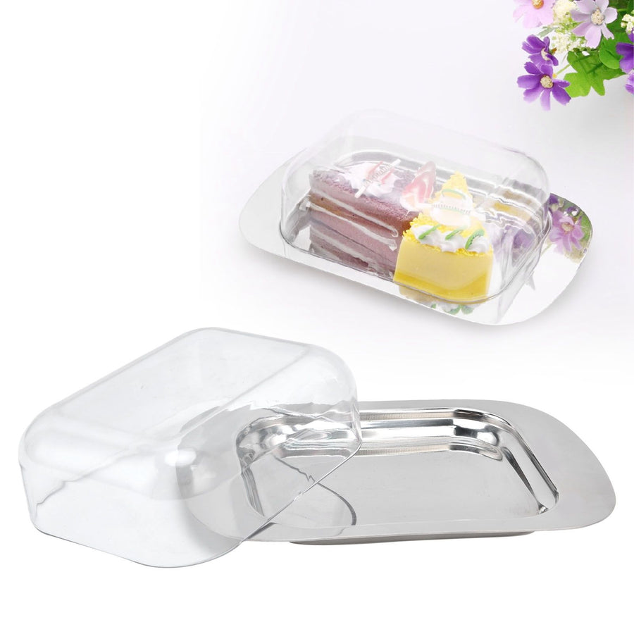 Quadrate Stainless Steel Butter Container Dish Cheese Keeper with Transparent Lid for Kitchen