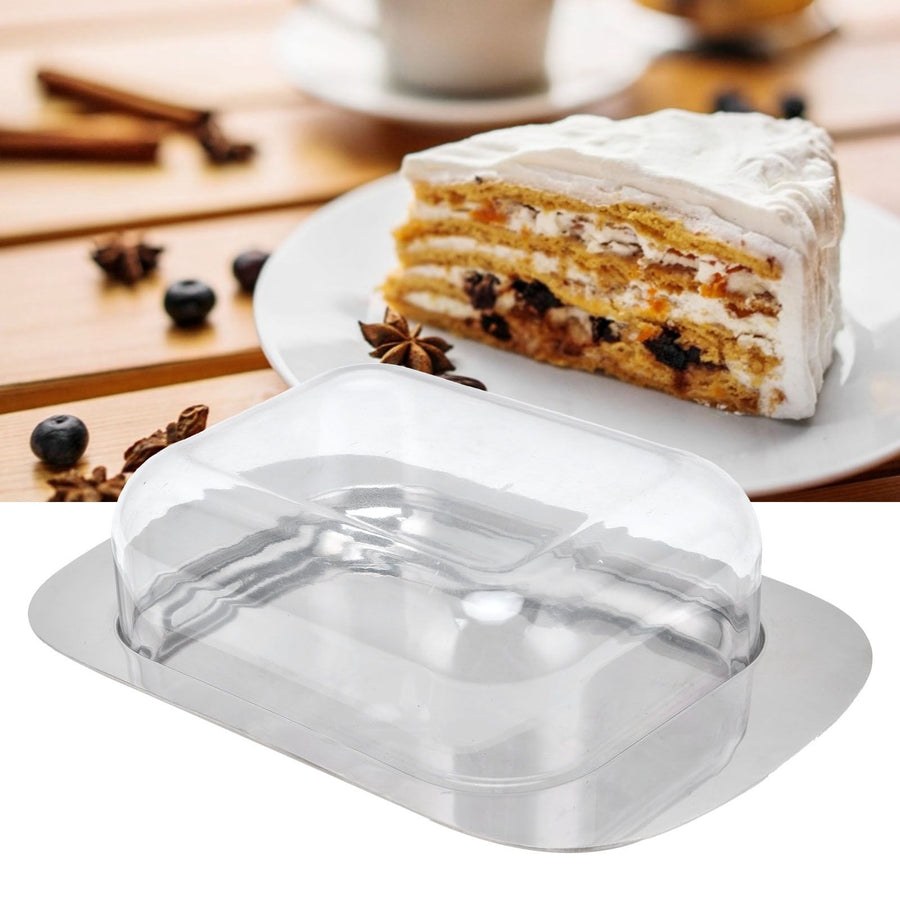 Quadrate Stainless Steel Butter Container Dish Cheese Keeper with Transparent Lid for Kitchen