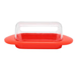 Round Edge Plastic Butter Storage Box Cheese Dessert Bread Container with Transparent Lid KnifeRed