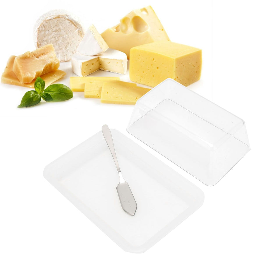 Quadrate Plastic Butter Storage Box Butter Cutter Cheese Container with Transparent LidTransparent