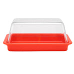Quadrate Plastic Butter Storage Box Butter Cutter Cheese Container with Transparent LidRed