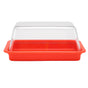 Quadrate Plastic Butter Storage Box Butter Cutter Cheese Container with Transparent LidRed