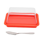 Quadrate Plastic Butter Storage Box Butter Cutter Cheese Container with Transparent LidRed