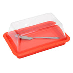 Quadrate Plastic Butter Storage Box Butter Cutter Cheese Container with Transparent LidRed