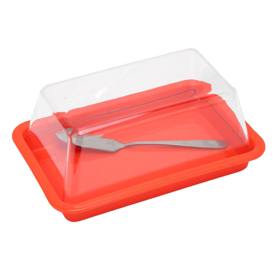 Quadrate Plastic Butter Storage Box Butter Cutter Cheese Container with Transparent LidRed