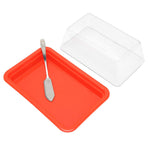 Quadrate Plastic Butter Storage Box Butter Cutter Cheese Container with Transparent LidRed