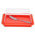 Quadrate Plastic Butter Storage Box Butter Cutter Cheese Container with Transparent LidRed