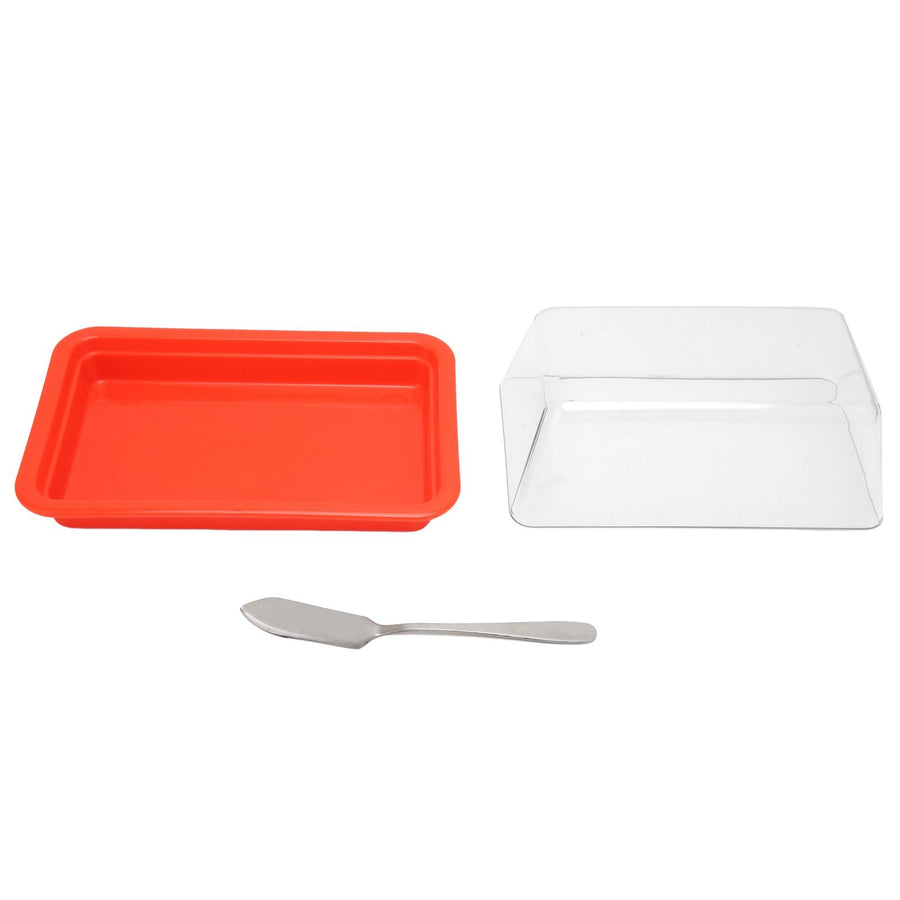 Quadrate Plastic Butter Storage Box Butter Cutter Cheese Container with Transparent LidRed