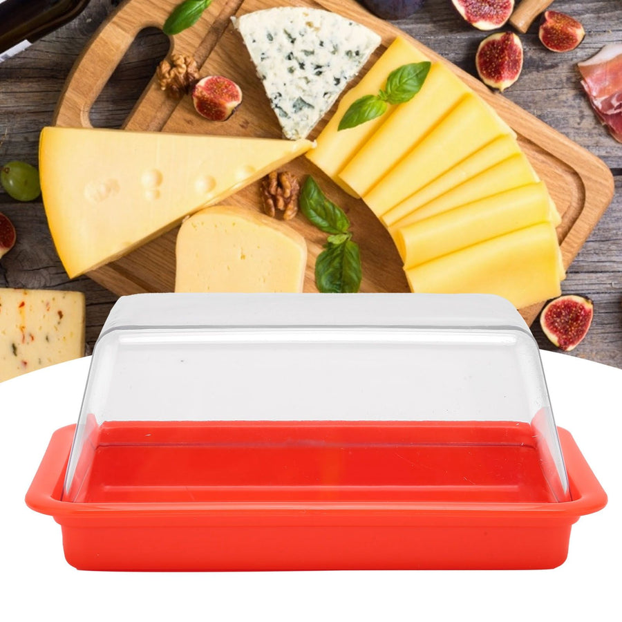 Quadrate Plastic Butter Storage Box Butter Cutter Cheese Container with Transparent LidRed
