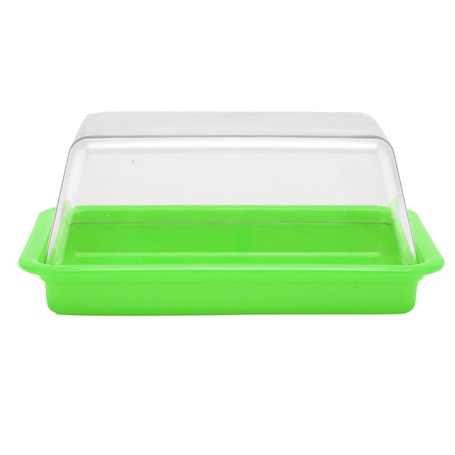Quadrate Plastic Butter Storage Box Butter Cutter Cheese Container with Transparent LidGreen
