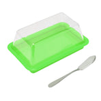 Quadrate Plastic Butter Storage Box Butter Cutter Cheese Container with Transparent LidGreen