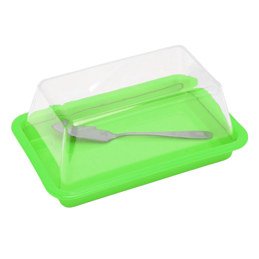 Quadrate Plastic Butter Storage Box Butter Cutter Cheese Container with Transparent LidGreen