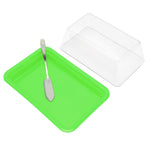 Quadrate Plastic Butter Storage Box Butter Cutter Cheese Container with Transparent LidGreen