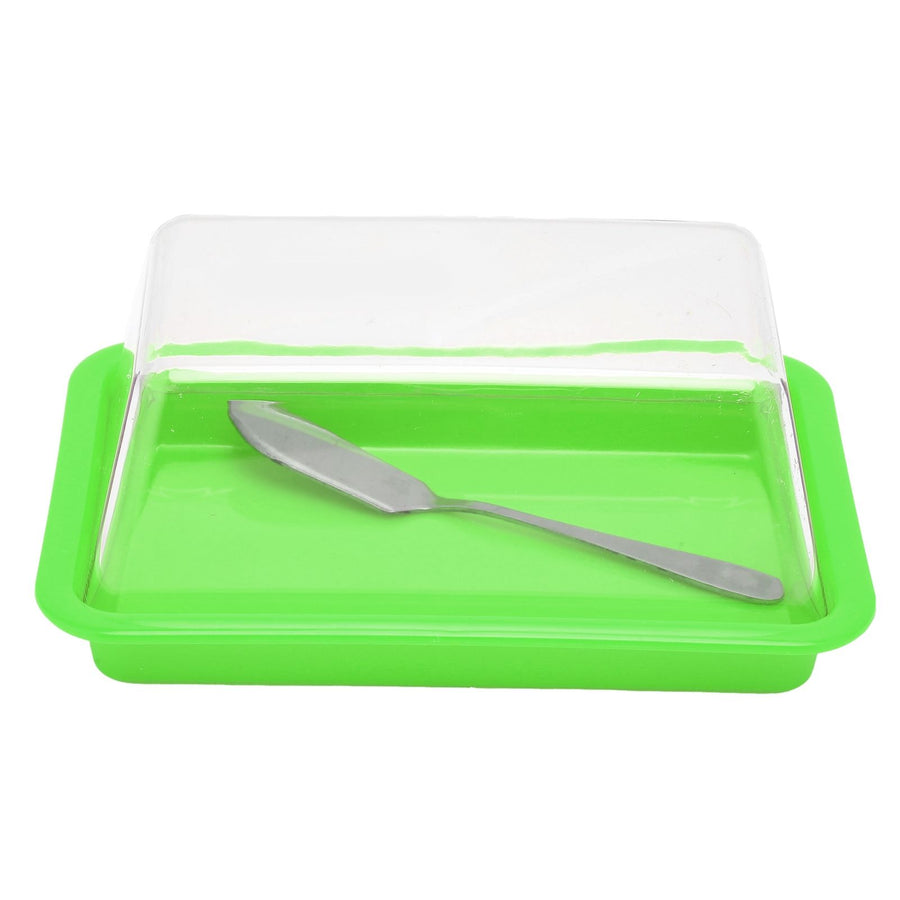 Quadrate Plastic Butter Storage Box Butter Cutter Cheese Container with Transparent LidGreen