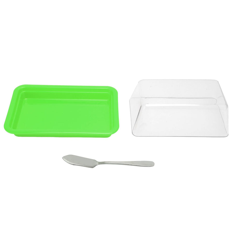 Quadrate Plastic Butter Storage Box Butter Cutter Cheese Container with Transparent LidGreen