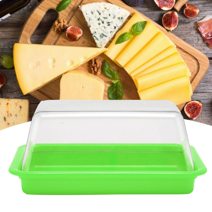 Quadrate Plastic Butter Storage Box Butter Cutter Cheese Container with Transparent LidGreen