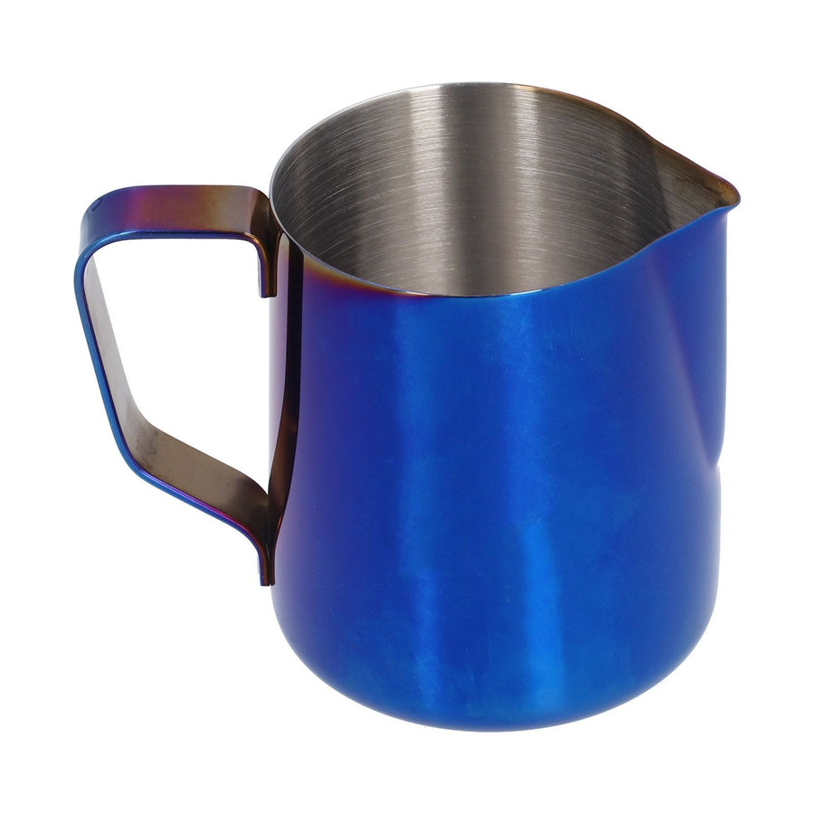 Stainless Steel Frothing Pitcher Milk Coffee Frothing Cup with Inner Scale Pointed Mouth Blue600ML (With Label)