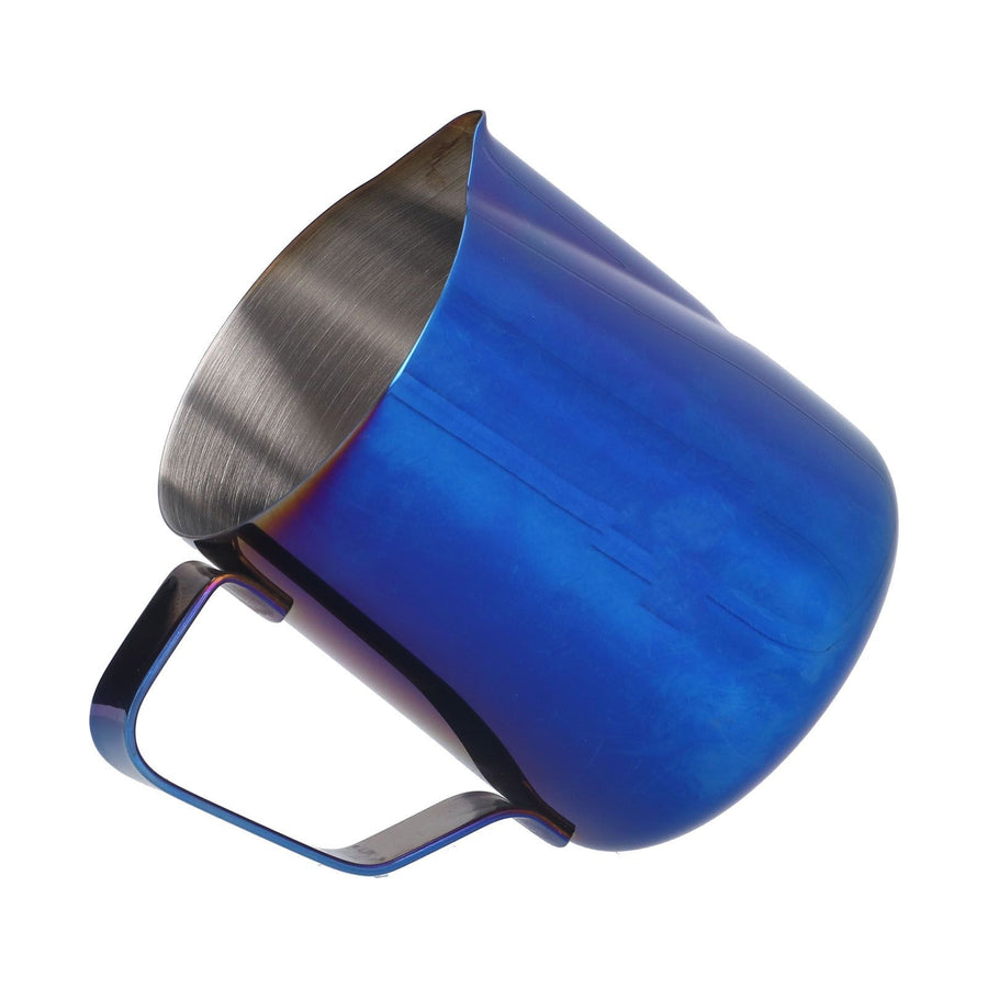 Stainless Steel Frothing Pitcher Milk Coffee Frothing Cup with Inner Scale Pointed Mouth Blue600ML (With Label)