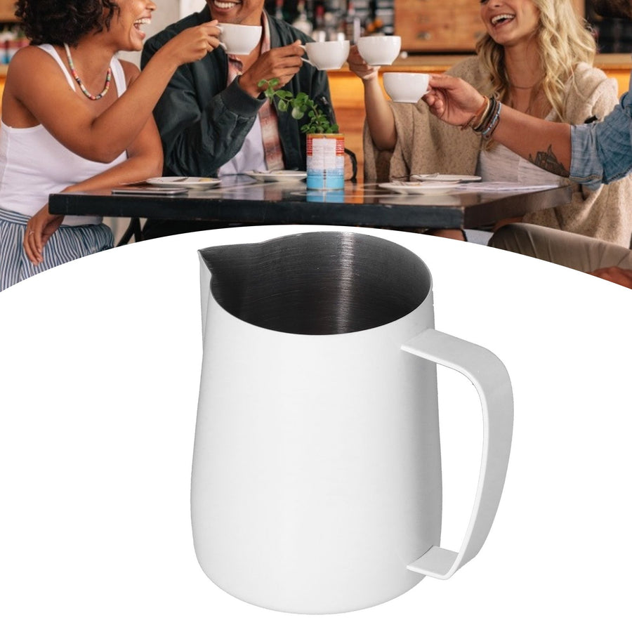 Stainless Steel Frothing Cup Coffee Milk Frothing Pitcher with Pointed Mouth for KitchenWhite