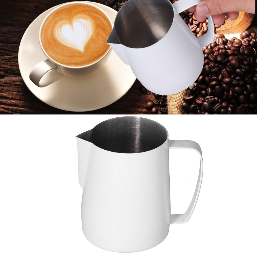 Stainless Steel Frothing Cup Coffee Milk Frothing Pitcher with Pointed Mouth for KitchenWhite