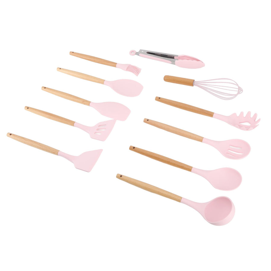 11Pcs Kitchen Utensils Set Heat Resistant Seamless Design Non Stick Comfortable Touch Cooking Utensils Spatula Set for Home Pink