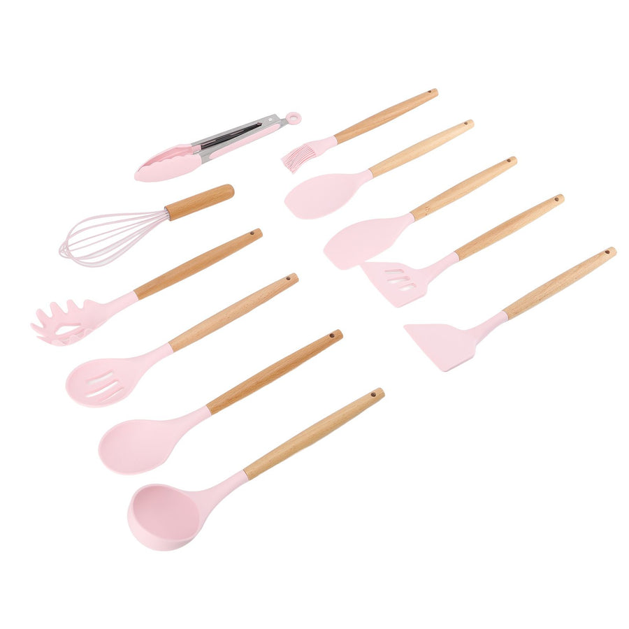 11Pcs Kitchen Utensils Set Heat Resistant Seamless Design Non Stick Comfortable Touch Cooking Utensils Spatula Set for Home Pink