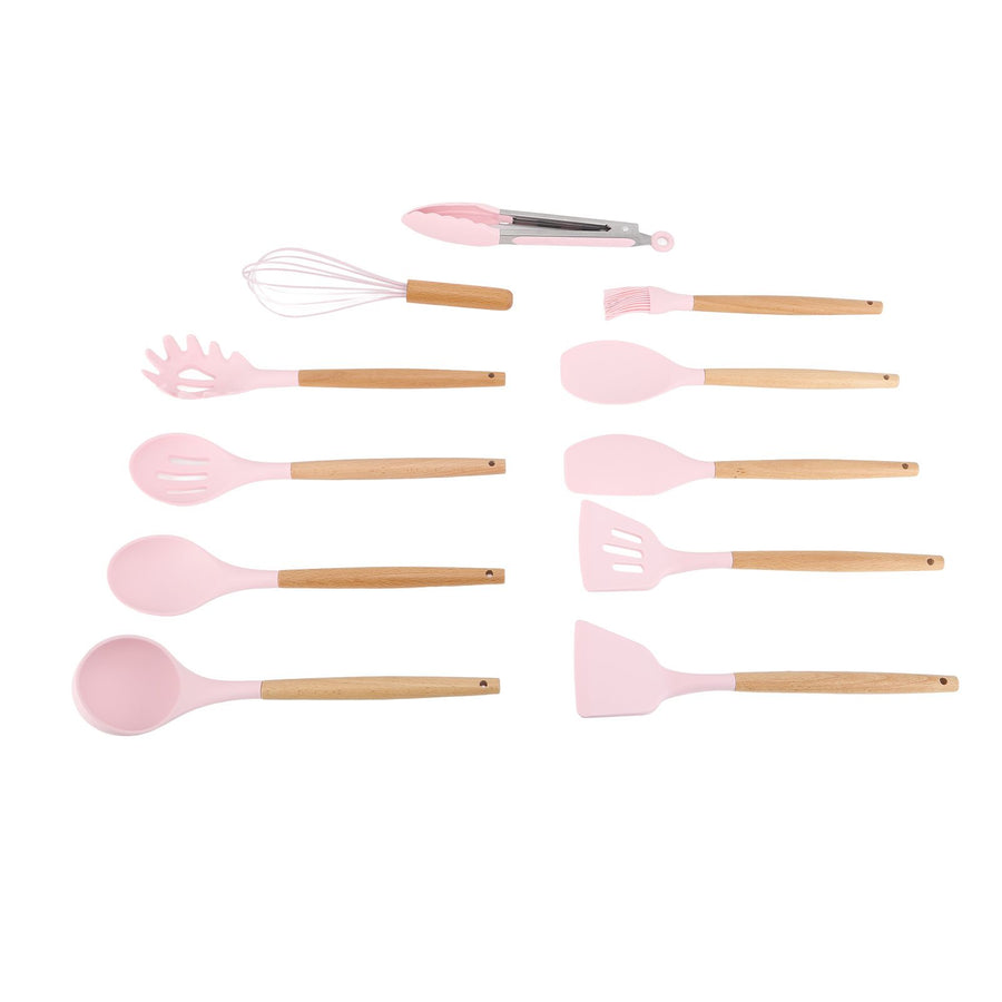 11Pcs Kitchen Utensils Set Heat Resistant Seamless Design Non Stick Comfortable Touch Cooking Utensils Spatula Set for Home Pink