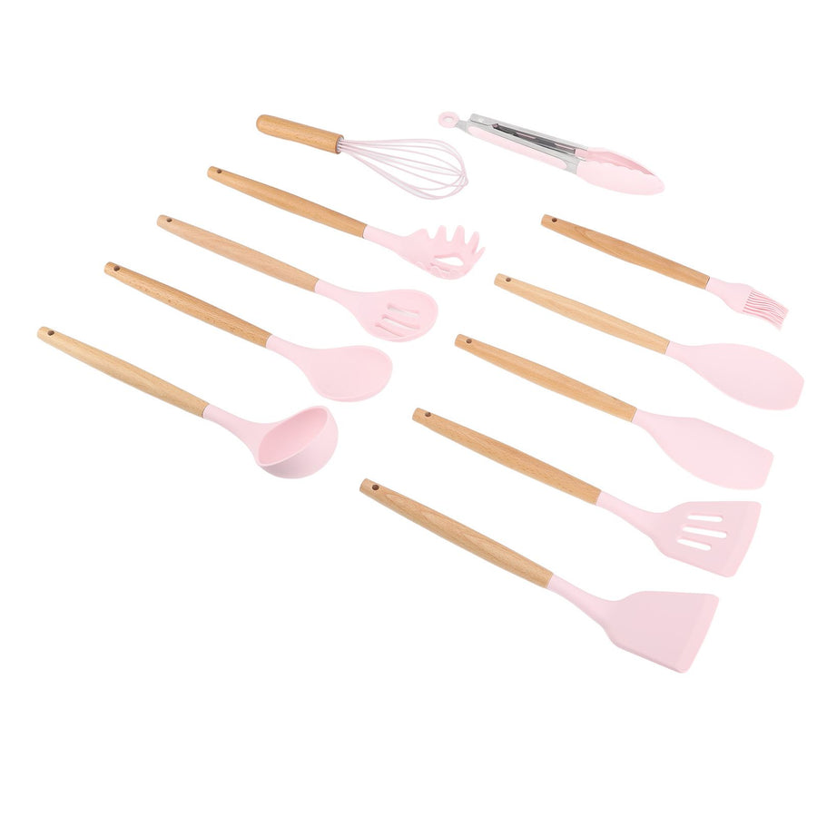 11Pcs Kitchen Utensils Set Heat Resistant Seamless Design Non Stick Comfortable Touch Cooking Utensils Spatula Set for Home Pink