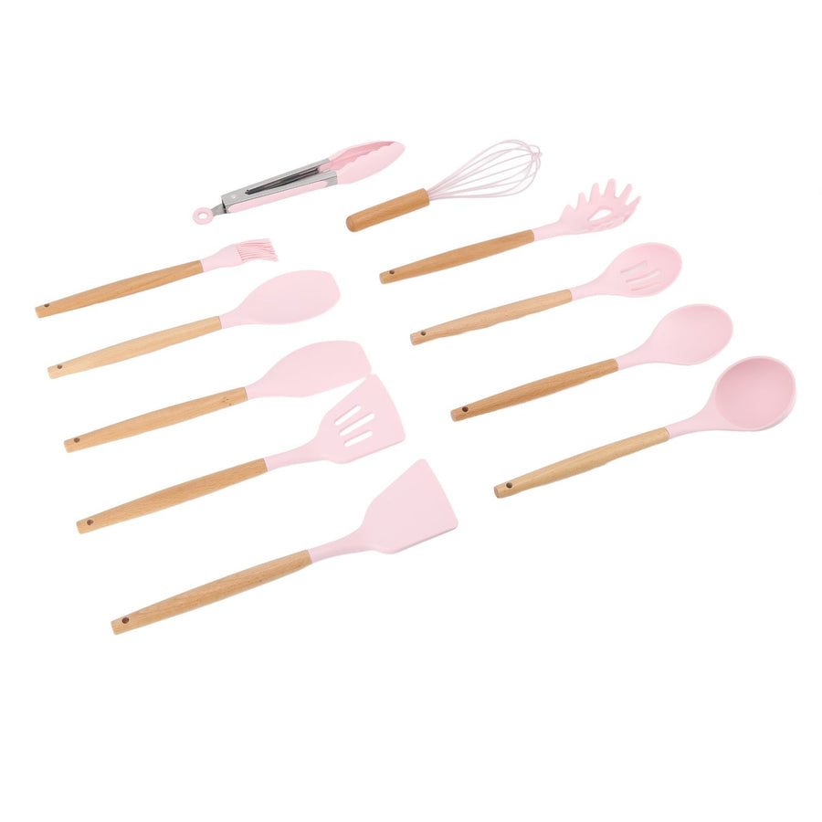 11Pcs Kitchen Utensils Set Heat Resistant Seamless Design Non Stick Comfortable Touch Cooking Utensils Spatula Set for Home Pink