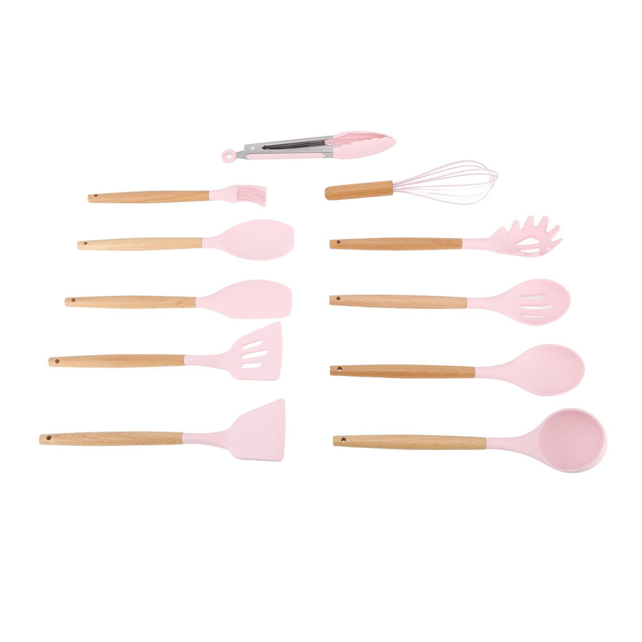 11Pcs Kitchen Utensils Set Heat Resistant Seamless Design Non Stick Comfortable Touch Cooking Utensils Spatula Set for Home Pink
