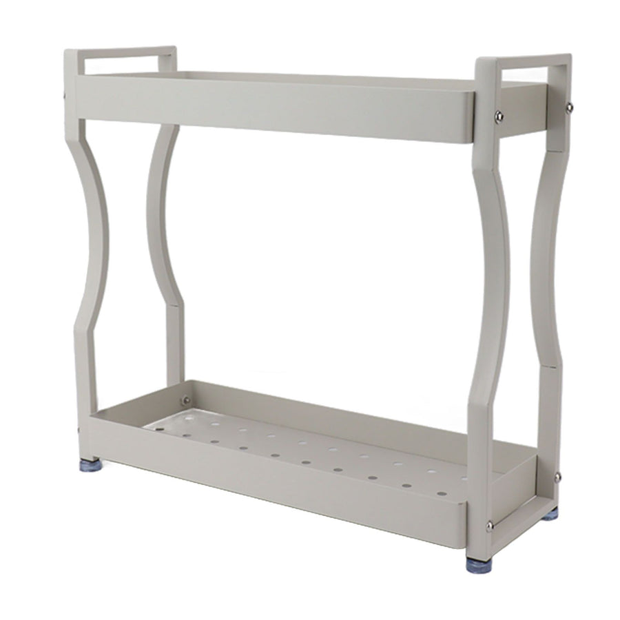 Coffee Bar Storage Rack Double Layer Cabinet Shelf Stainless Steel Countertop Organizer with Handles White 40cm / 15.7in