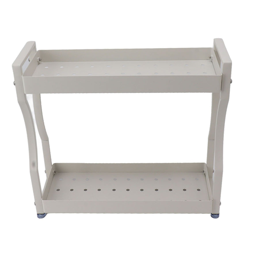 Coffee Bar Storage Rack Double Layer Cabinet Shelf Stainless Steel Countertop Organizer with Handles White 40cm / 15.7in