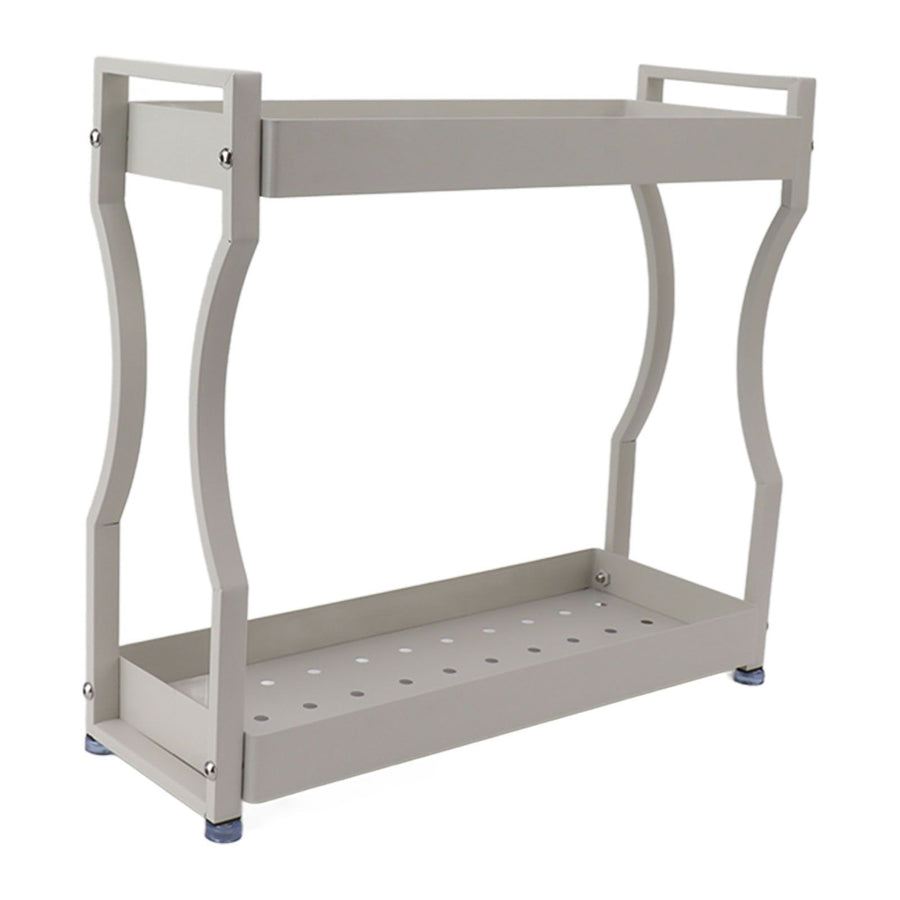 Coffee Bar Storage Rack Double Layer Cabinet Shelf Stainless Steel Countertop Organizer with Handles White 40cm / 15.7in